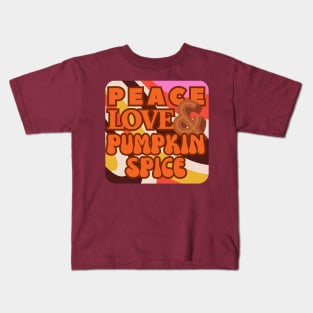 Peace, Love, and Pumpkin Spice - Retro Wavy Groovy Style Kids T-Shirt